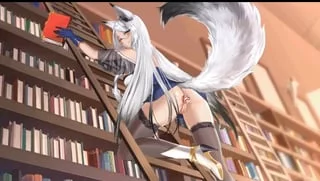 "Hey, how can I help you?" the librarian shouts from her ladder