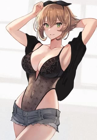 Mutsu in a teddy lingerie and hotpants [Kancolle]