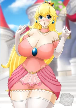 Cute Princess Peach showing her charming "Assets" (Waifuholic) [Super Mario Bros]