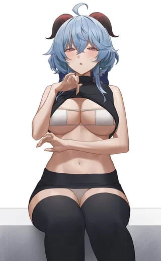 Ganyu showing her boobs