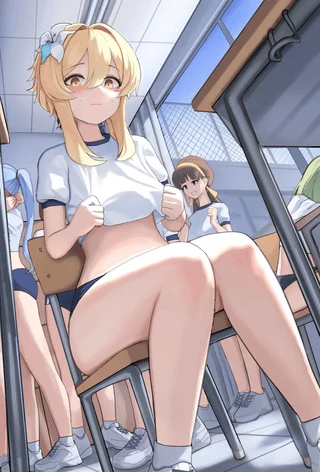 Lumine at her desk (Dolri) [Genshin Impact]