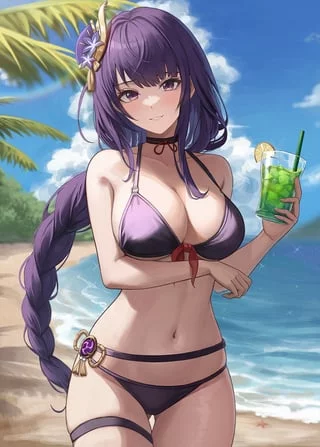 Beachside Raiden. [Genshin Impact]