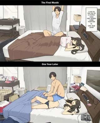 [Wakamatsu] Dousei Seikatsu Ikkagetsume to Ichinen Ato, Asaokite kara Shuushin made no Hikaku | A Day in the Life of a Couple: Their First Month Living Together vs. One Year Later
