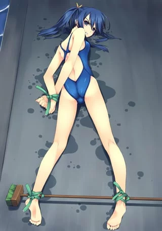 H-hey! This is hardly a fair punishment for losing a swim race against you! Hurry up and untie me, it’s night but it doesn’t mean someone won’t come by and see us!