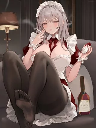 Smoking slutty maid (@chowbie_)