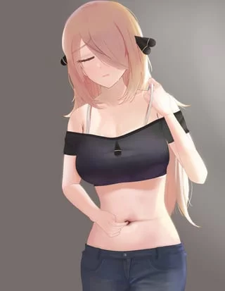 Cynthia rubbing her belly button~