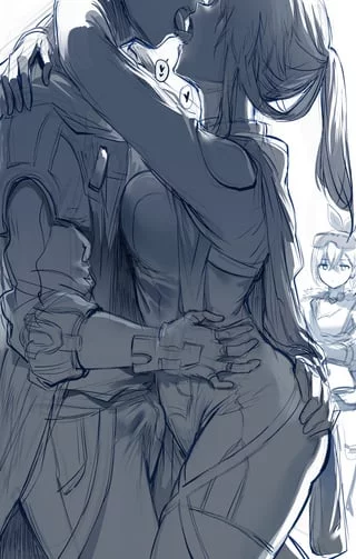 Kafka and Caelus kissing [Honkai Star Rail]