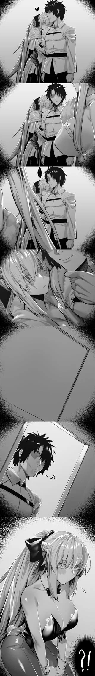 (Ngh..that pervert looking like that at others again...) *a few hours later* "W-welcome h-home h-husband.."
