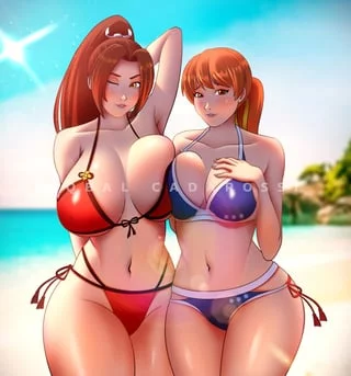 Bikini Time, with Mai Shiranui out-boobing Kasumi and she damn well knows it! (Iqbal Cadarossi) [King of Fighters/Fatal Fury, Dead or Alive]