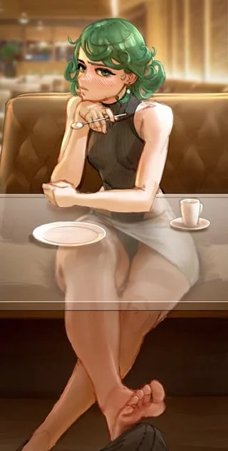Tatsumaki - a bit of footsie teasing under the coffee table (WassNonnam) [One punch man]