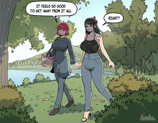 Jade and Allison having lunch outside - Lewdua