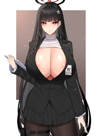 Rio’s deep cleavage (@AkashaVesper)[Blue Archive]