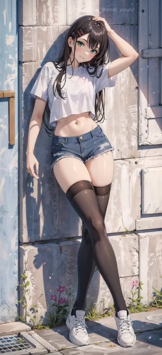 Crop Shirt, Sneakers & Thigh-Highs