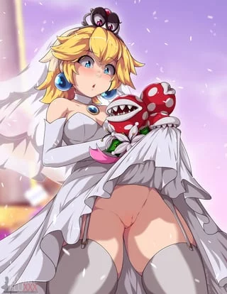 Peach isn't wearing much on her wedding day