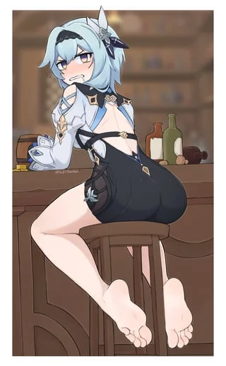 Drunk Eula showing her soles (Artist: Soften)