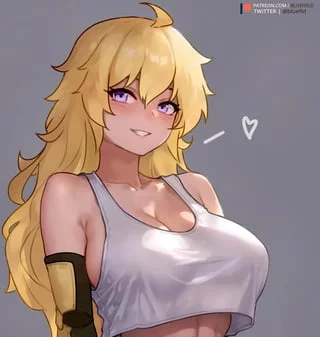 (Yang Xiao-Long) showing off her big teen tits in a vest top
