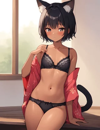 Sporty cat girl, but with a kimono.