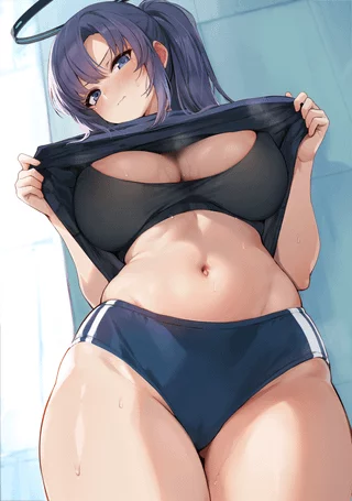 Yuuka lifting her shirt (ipuusan) [Blue Archive]