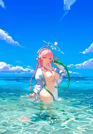 Playing with her favorite hose