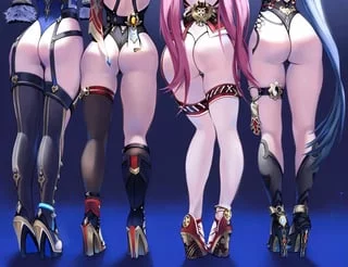 Yelan, Topaz, Yae Miko, Hanya (lunart_s) [Genshin Impact x Honkai: Star Rail]