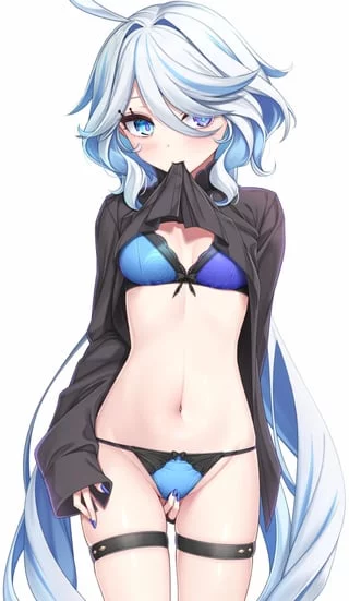 A teasing Furina showing her panties 🩵🖤💙