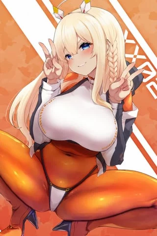 Tove squatting down with peace signs (Yuu Cream) [Goddess Of Victory: Nikke]