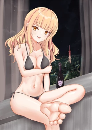 Gal + night view + drinks (OC) [Artist: Kagura0savant]