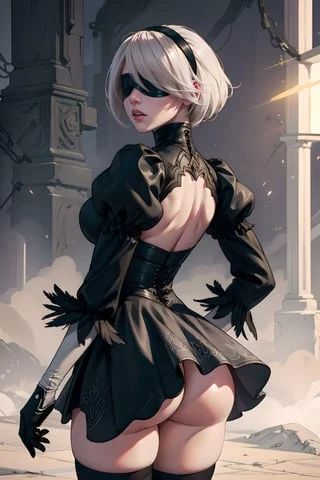 (2B) shows us her juicy and elastic ass~