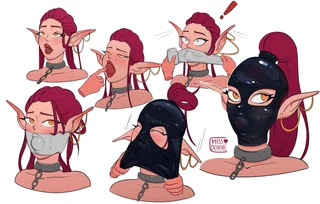 Elf slave given a collar, gag, and latex hood [MissDomme]
