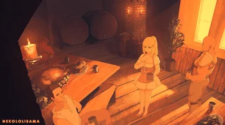 Which one of you challenged me again? Well whatever, i'll show them to all of you while i'm at it! Here you go, the bartender's massive tits! Hey wait i didn't agree to being fucke- mmmh~!