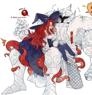 "ehe~ whats wrong cutie?~" i wanna be the squid witch, a half sea creature adventurer who loves to tease her knightly companion 