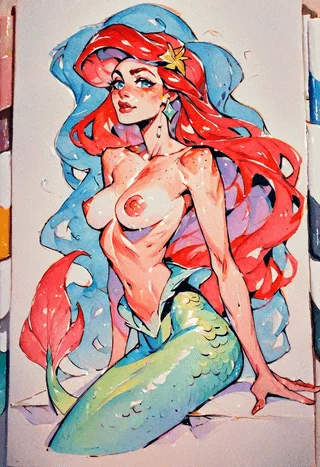 Just Ariel, minus the shells (character depicted 18+, artist u/wheelyboi2000, AI)