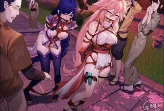 Me and my girlfriend being walked through town to be sold~