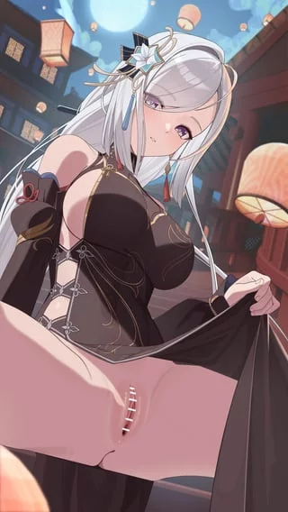 Shenhe lifting up her dress [genshin impact] 