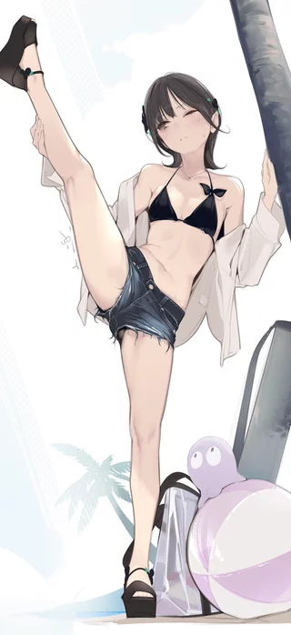 Day at the beach and remember to always stretch before taking a dip