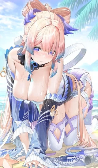 On all fours at the beach