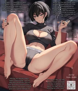 The meeting has been concluded. [Sexy boss girl] [Smoking] [After sex, but not for long] [Underwear] [Femsub?]