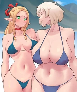 Marcille Donato, Falin Touden - Elf and human mages in bikini (Yoru Dan) [Dungeon Meshi, Delicious in dungeon]