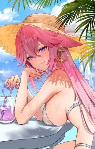 POV: Date with YaeMiko at the beach ( by @anzu0130 on X) 