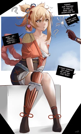 Yes, focus on the shiny object. especially the ones you made yourself~ (Yoimiya from Genshin Impact, drawn by Eroborne) https://x.com/Eroborne1/status/1792000268000801024 