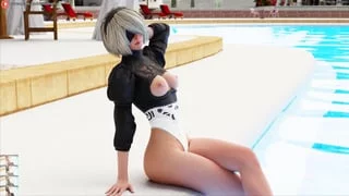 Yorha 2B at the pool (Darkbahamuth) [Nier Automata]