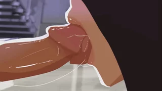 Cleaning his cock all the way to the base with saliva 