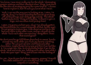 It’s her first time, go easy on her [vampire] [awkward] [shy] [implied sex] [she’s *supposed* to sexually torture you, but she’s not exactly…experienced. At sex. Like, at all.] 
