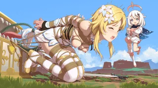 Lumine encounters a mimic chest (Artist: ひみつ)