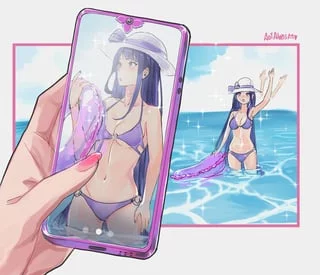Yae taking EI's pic at beach 
