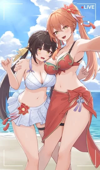 Sushang and Guinaifen's Beach Selfie [Honkai Star Rail]