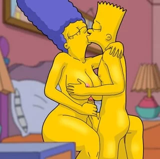 Marge giving Bart a handjob while they make out