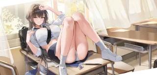 Marciana laying atop her desk [NIKKE]