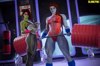 Lady Hellbender & Gamora in the gym (blankpins)