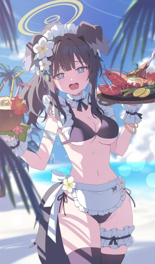 Hibiki working at a beachside shack for the summer (Nokonoko) [Blue Archive]
